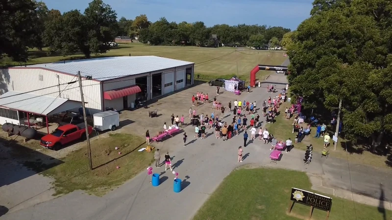 A community event gathered along a town street