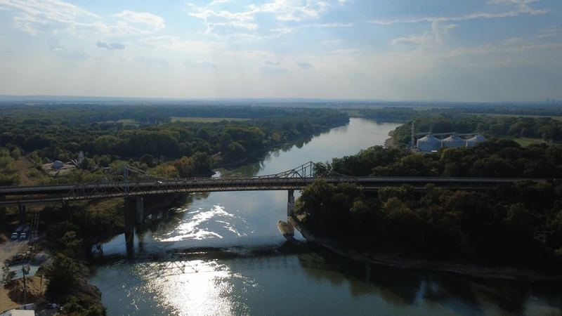 The bridge viewed along the river